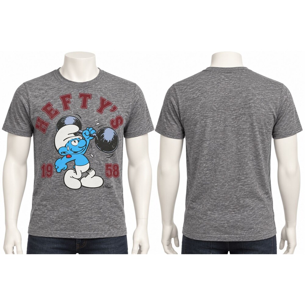 The Smurfs Hefty’s Gym 1958 Graphic T-Shirt Heather Gray Men’s Large New